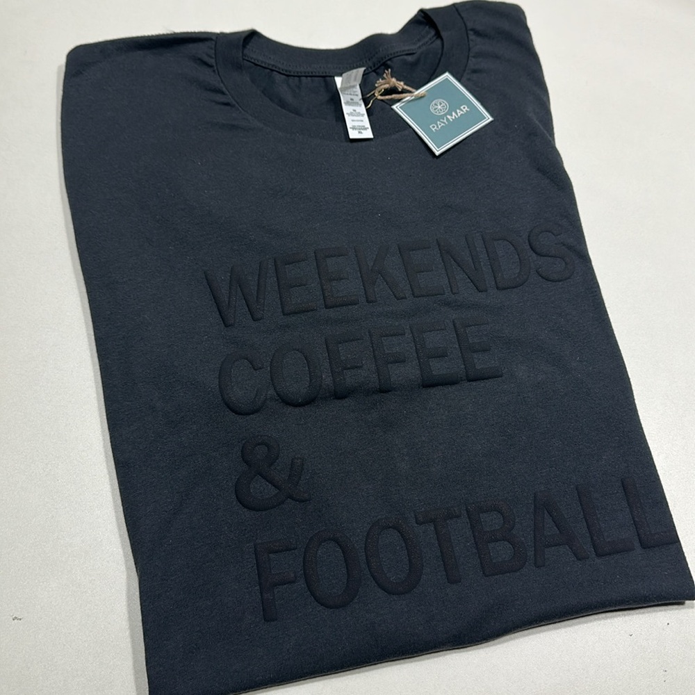 Bella Canvas Weekends Coffee & Football Tee, new with tag unisex, XL size